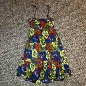 Old Navy S Womens Summer Dress Tiered Colorful Midi Knee Length Tie Straps